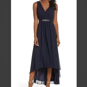Eliza J Anthropology Navy Dress Size 4 High Low Chiffon (h1)